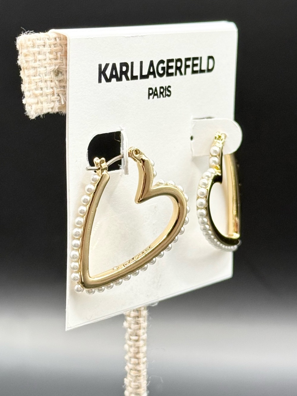 Karl Lagerfeld Gold-Tone Heart Faux Pearl Hoop Earrings
